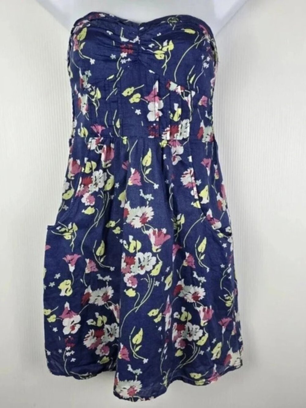 American Eagle 100% Cotton Blue Floral Strapless Mini Dress With Pockets Size 4